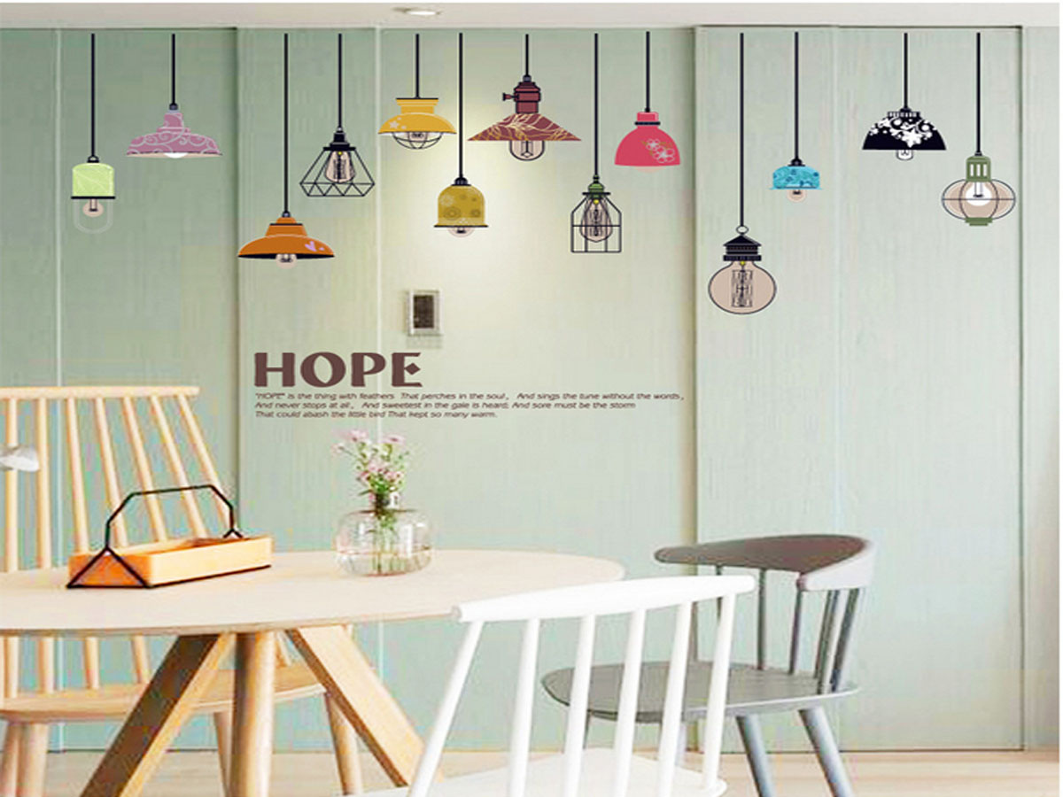 decal dán tường đèn treo chữ hope sk9144