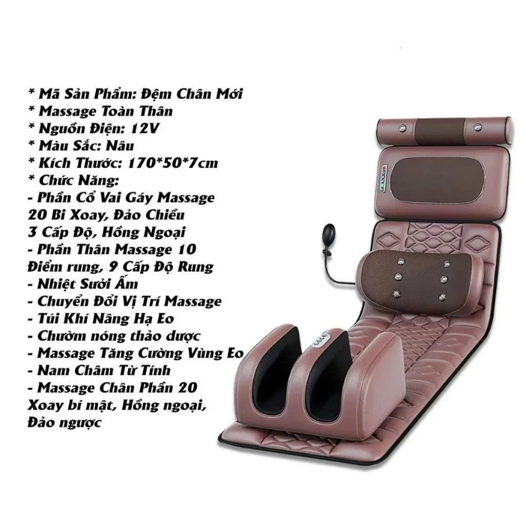 Đệm Massage Toàn Thân GDV Kèm Gối Xông Thảo Mộc, Massage Cổ Vai Gáy và Massage Chân thảm ghế mát xa rung, làm ấm, dụng cụ phục hồi sức khoẻ - Hàng Chính Hãng