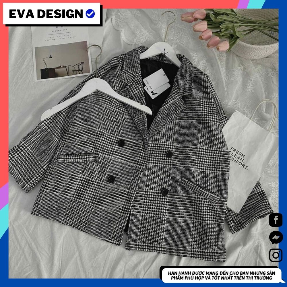 Áo khoác dạ kẻ caro nữ Eva design , áo blazer nữ tay dài phong cách hàn quốc siêu đẹp