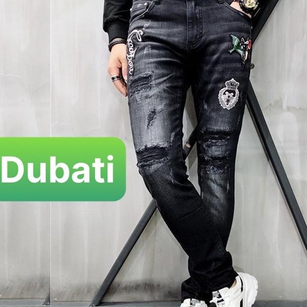 Quần Jeans Nam Chất Bò Đen, Quần Baggy Nam Đen Thêu Hình Mèo Hoa Wash Rách - DB 450- DUBATI FASHION