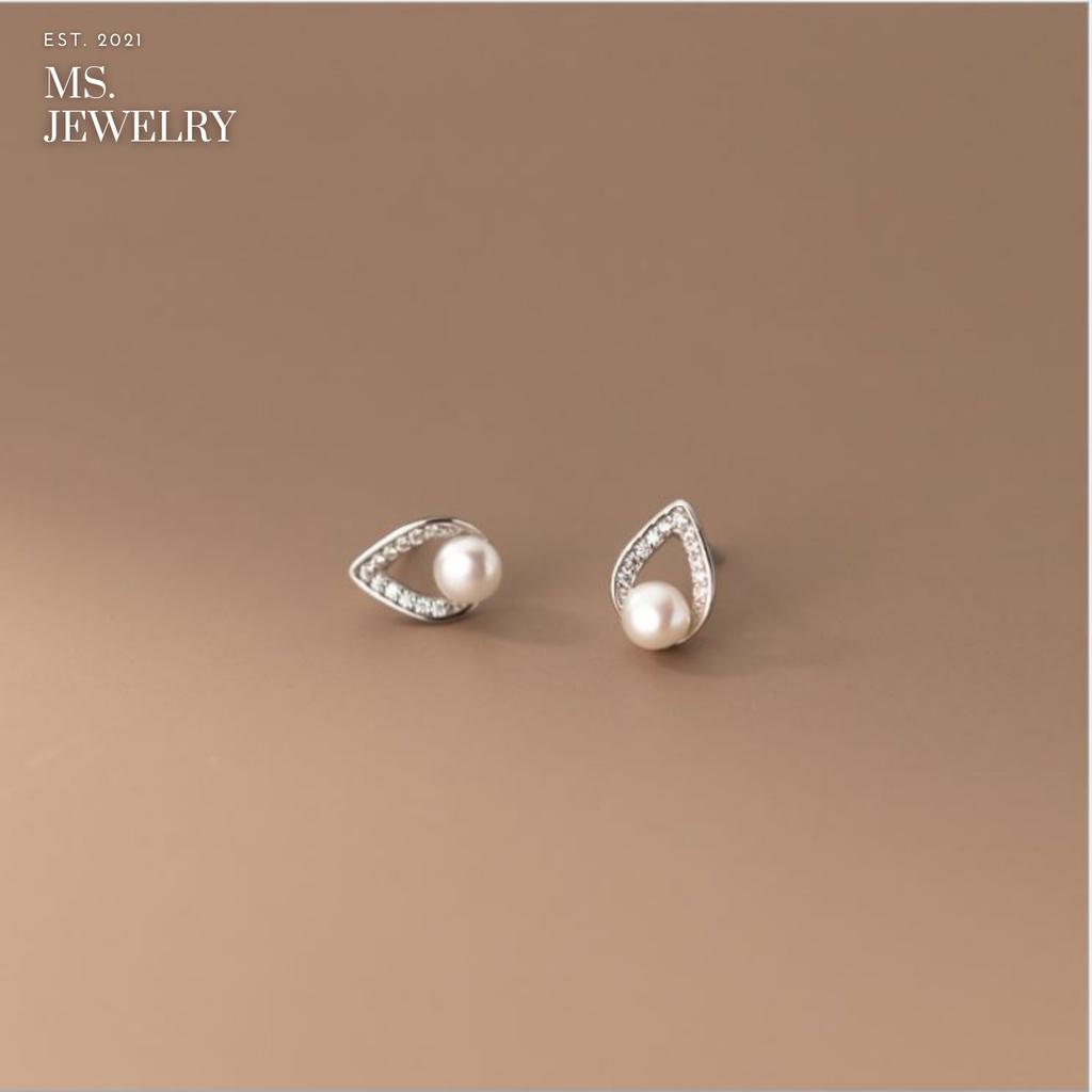 Khuyên Tai Bạc S925 Ngọc Pearl Đính Đá Sang Trọng