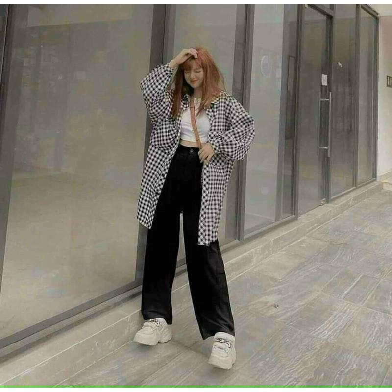 Quần tây ống rộng lưng cao chất tuyết mưa —— G0N