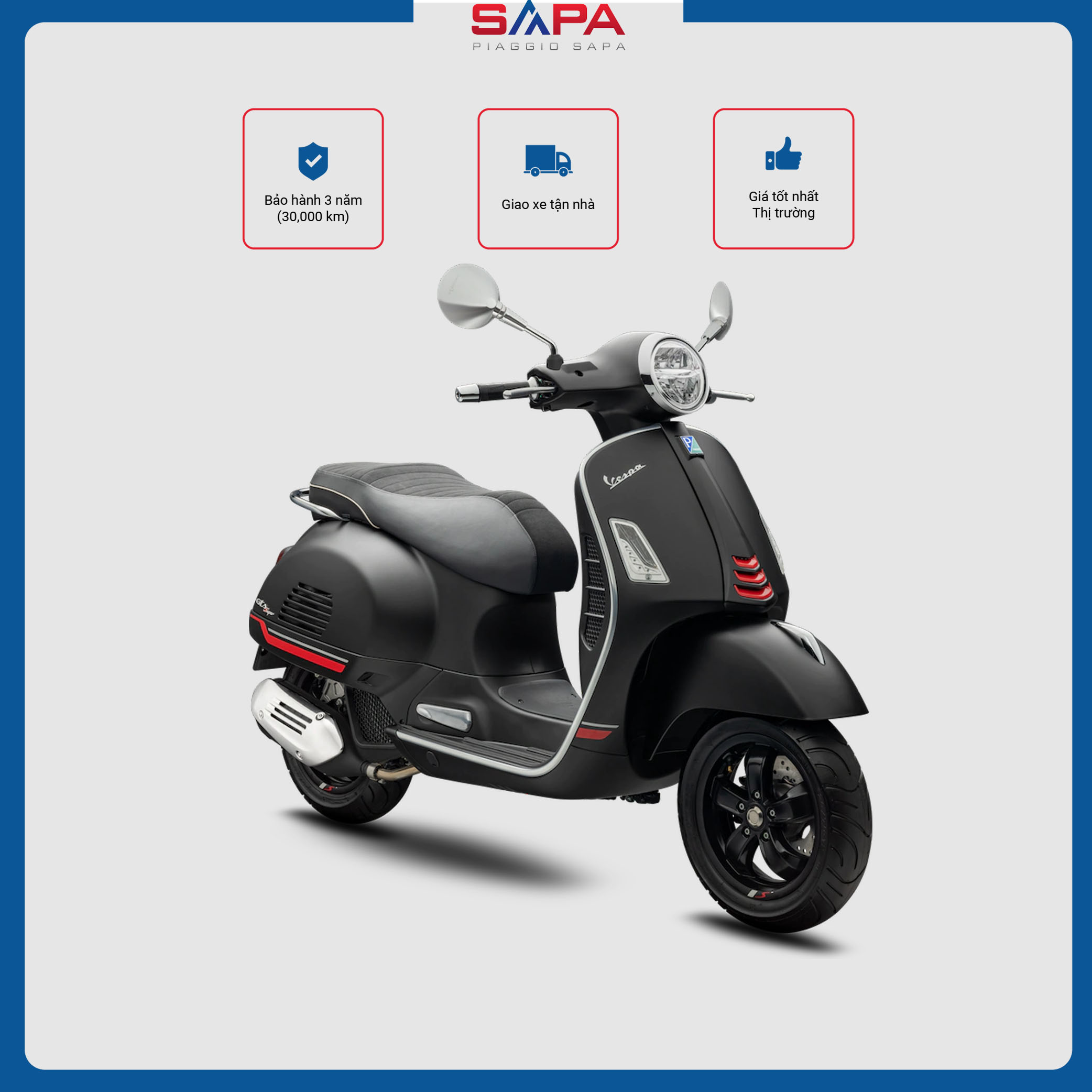 Hình ảnh Xe Tay Ga Vespa GTS Super Sport 150 Màu Đen Sần Black Opaco