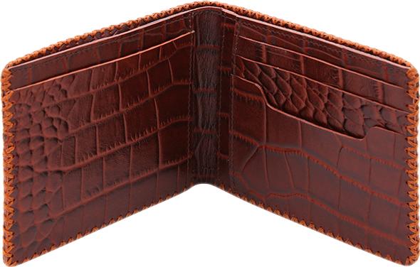 Ví Nam Da Bò Dập Vân Cá Sấu Handmade Bifold Wallet VDN2