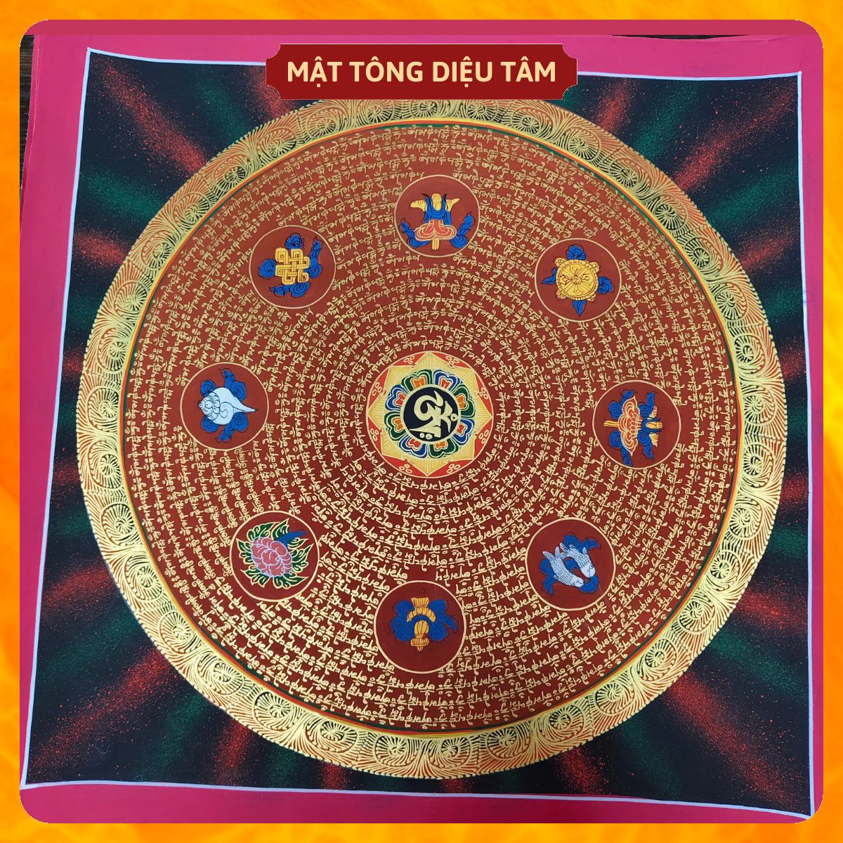 Tranh Mandala Lục Tự Chân Ngôn tranh Chú Om Vẽ Tay Thủ Công họa sư Nepal 55cm kim cương thừa [ tranh KHÔNG KHUNG] Mật tông Diệu Tâm