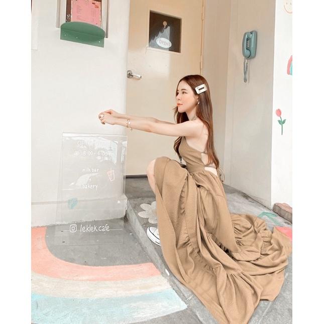 Váy maxi nâu đan dây lưng