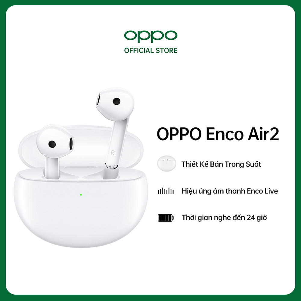 Tai Nghe True Wireless OPPO Enco Air 2 | Chống Ồn Thông Minh Ai | Màng Loa Mạ Titan 13.4mm | Hàng Chính Hãng