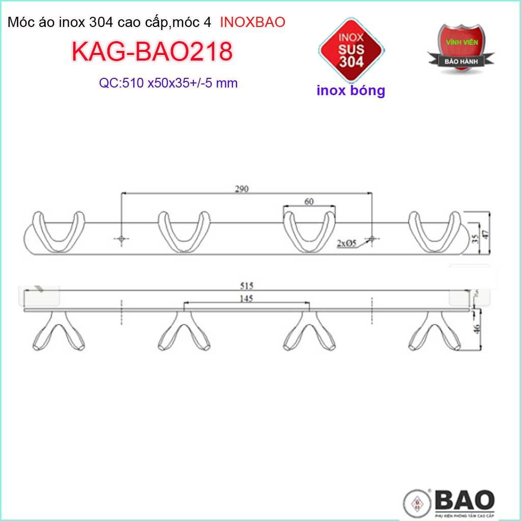 Móc Inox Bảo KAG-BAO218, móc áo phòng tắm SUS304 đúc đặc sang trọng thiết kế tin tế đến từng chi tiết