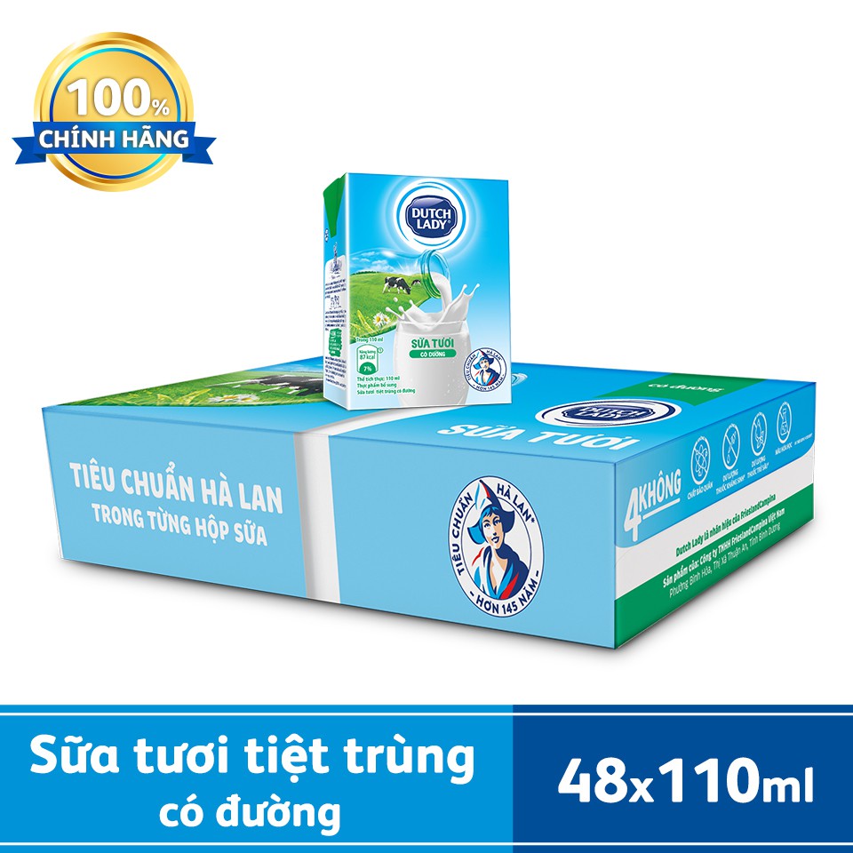 Thùng 48 hộp Sữa Tươi Tiệt Trùng DutchLady có đường 110ml - 48x110ml