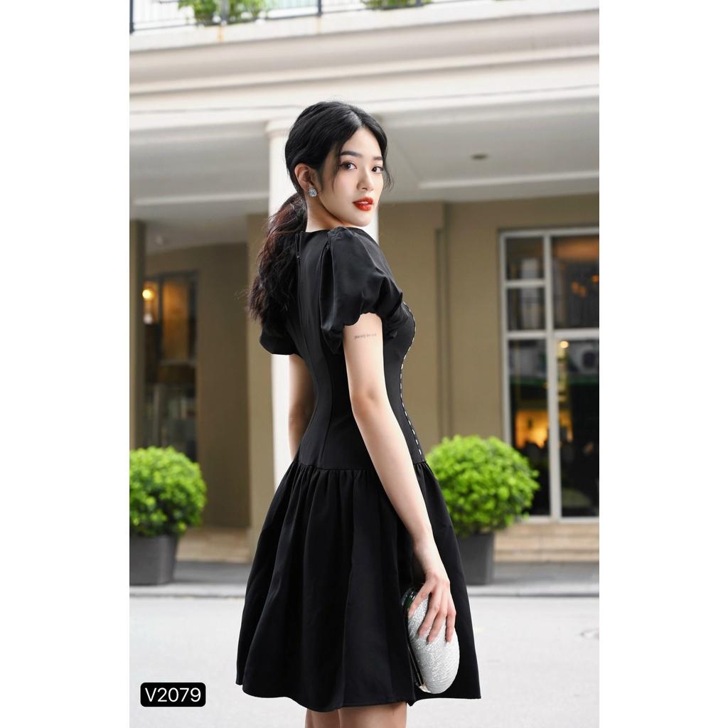 Đầm Thiết Kế Lina Dress Chất Liệu Trượt Nhật Cao Cấp Dày Dặn - Váy Thiết Kế Tay Bồng Dáng A Che Khuyết Điểm