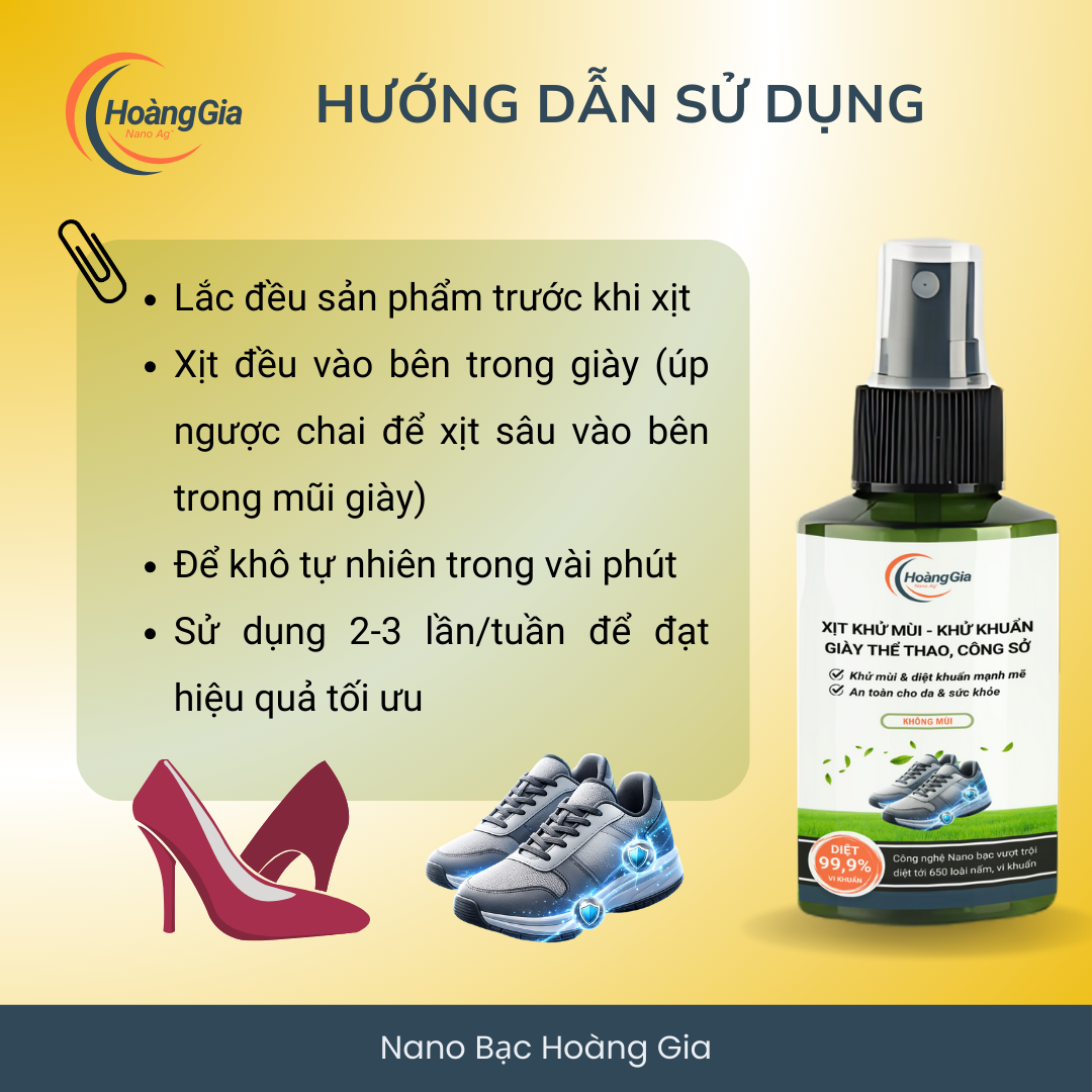 Xịt Khử Mùi Giày Công Sở Thể Thao Nano Bạc Hoàng Gia 100ml - Khử Khuẩn Giày, Chống Hôi Chân Hiệu Quả