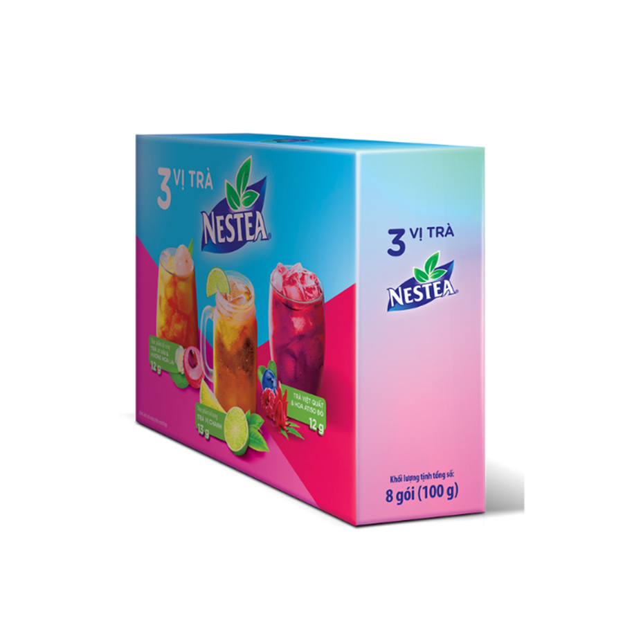 Hộp 3 vị thực phẩm bổ sung NESTEA: Trà vị Chanh (13g) + Trà vị Vải và Hương Hoa Lài (12g) + Trà Việt Quất và Hoa Atiso Đỏ (12g)