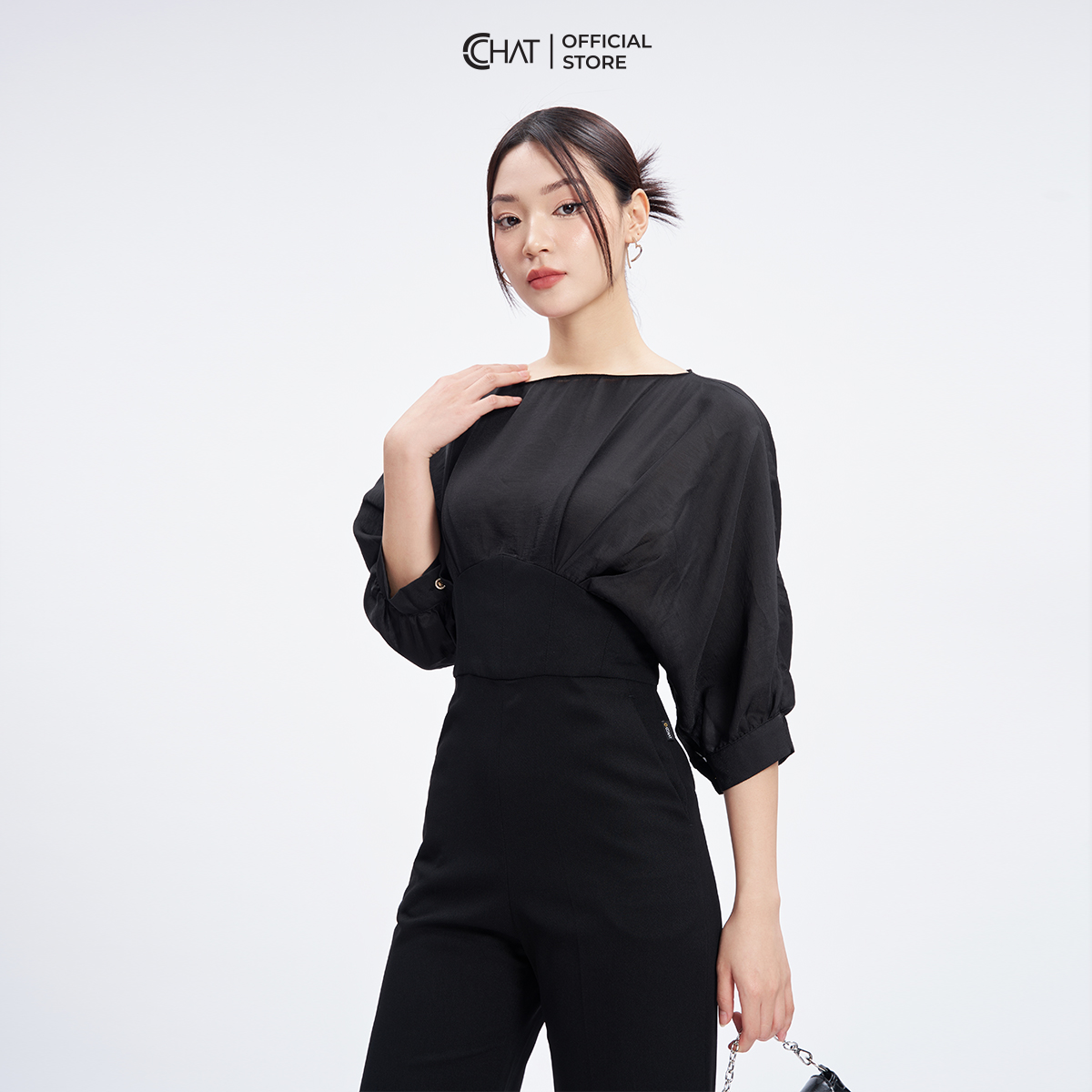 Jumpsuit Nữ Kiểu Phối Ly Thân Trước Chất Tuytsi Cao Cấp Mềm Mịn 53JDS8002ST