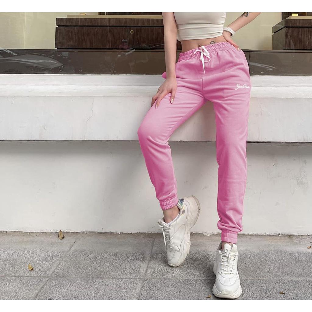 Quần nỉ nữ cotton Jogger sport _ thêu chữ