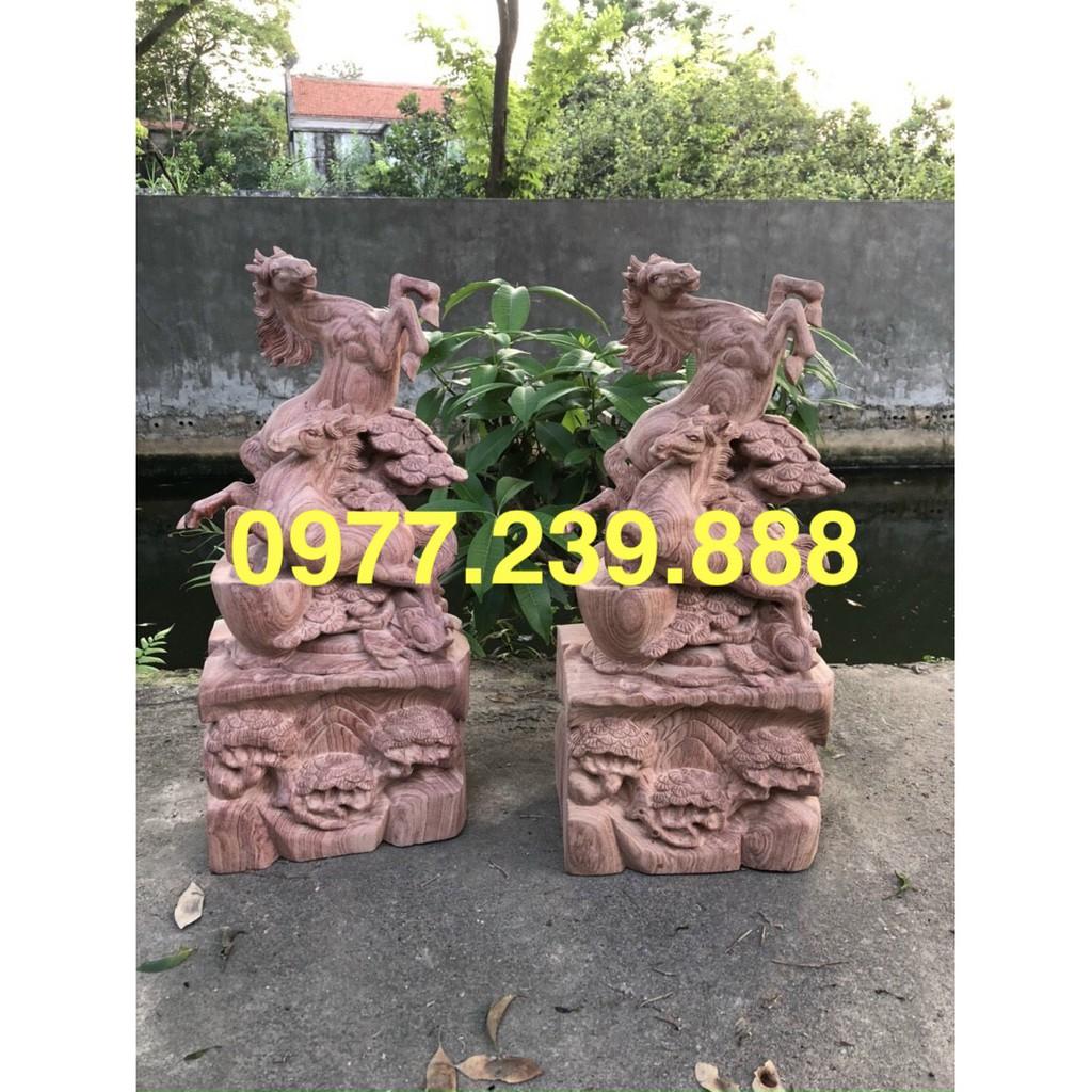 Tượng song mã bằng gỗ hương 50cm