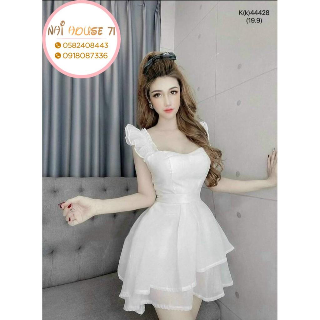 Đầm Xòe Tiểu NHIHOUSE71 Thư Cúp Ngực Vai Dún Bèo Dưới 55kg