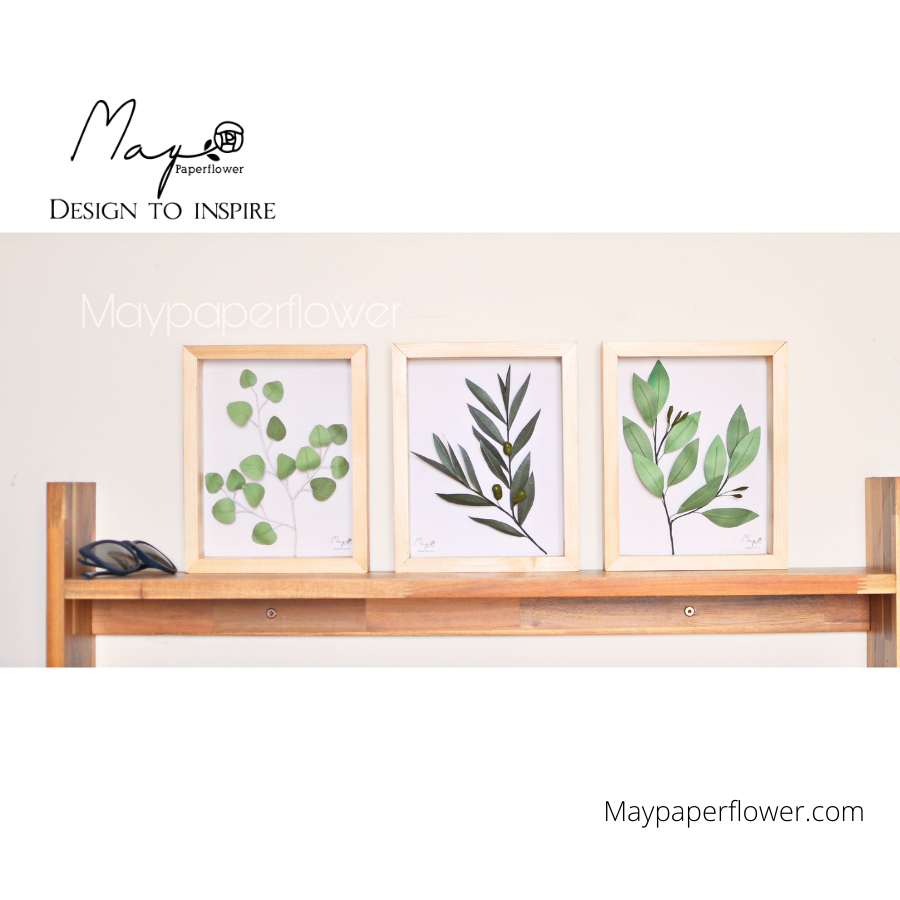 Tranh hoa giấy handmade trang trí cao cấp SIMPLICITY Set Lá size cm - Maypaperflower Hoa giấy nghệ thuật