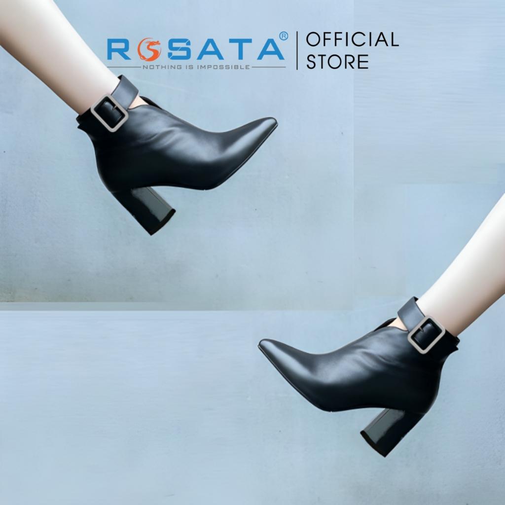 Giày bốt nữ ROSATA RO225 cổ cao mũi nhọn êm chân khóa kéo gót cao 7cm màu đen xuất xứ Việt Nam - Đen