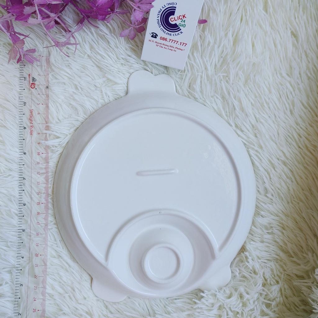 Dĩa tròn to hình gà - Gốm sứ decor hàng cao cấp khử chì Đĩa đựng thức ăn 2 ngăn Khay Bát ăn dặm thu hút bé có chổ chấm