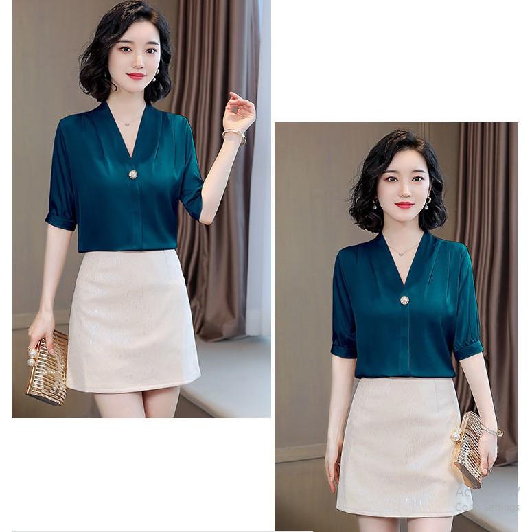Áo sơ mi nữ tay lỡ áo sơ mi công sở chất vải lụa ngọc trai đẹp mềm rất mượt không nhăn TA120