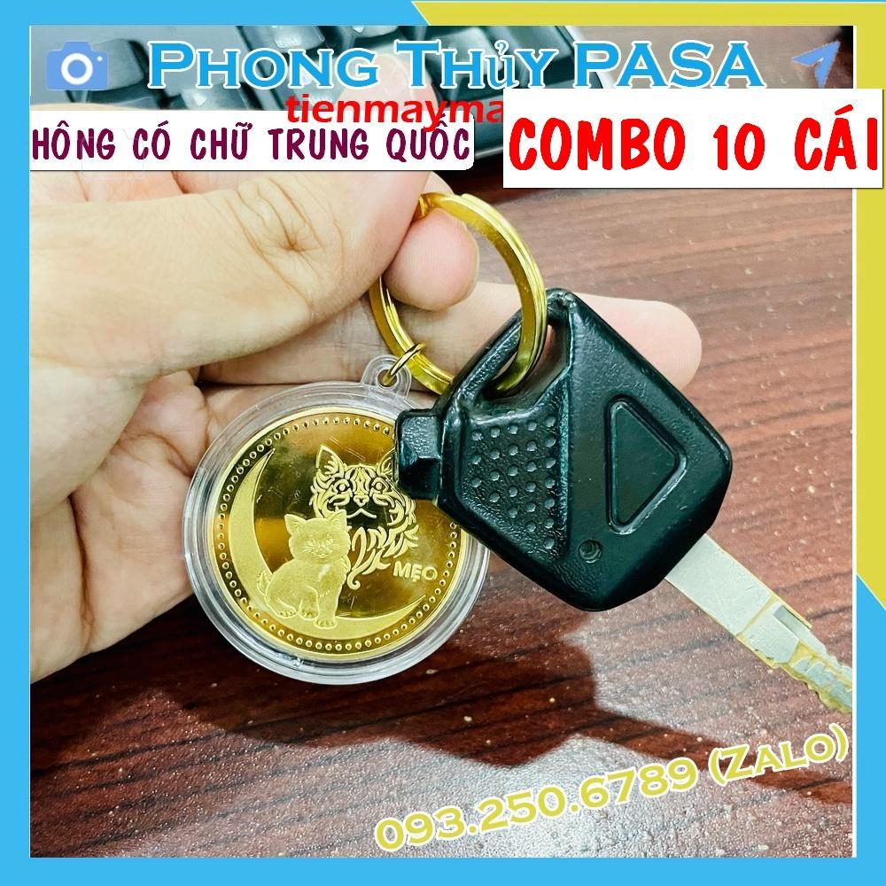 Móc Khóa Đồng Tiền Xu Con Mèo Mạ Vàng Quà tặng May Mắn Lì Xì Tết