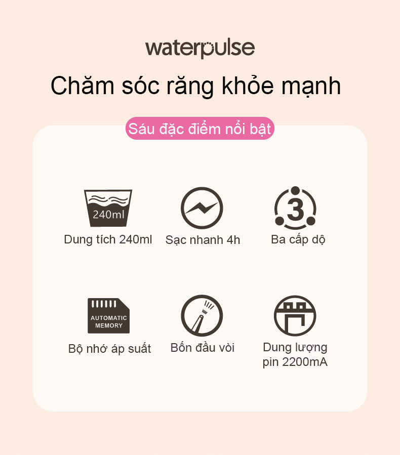 Máy Tăm Nước Du Lịch Water Pulse V400 Plus, Làm Sạch Răng Massage nướu, sử dụng mọi lúc mọi nơi,  chăm sóc răng hàng ngày - Hàng Chính Hãng