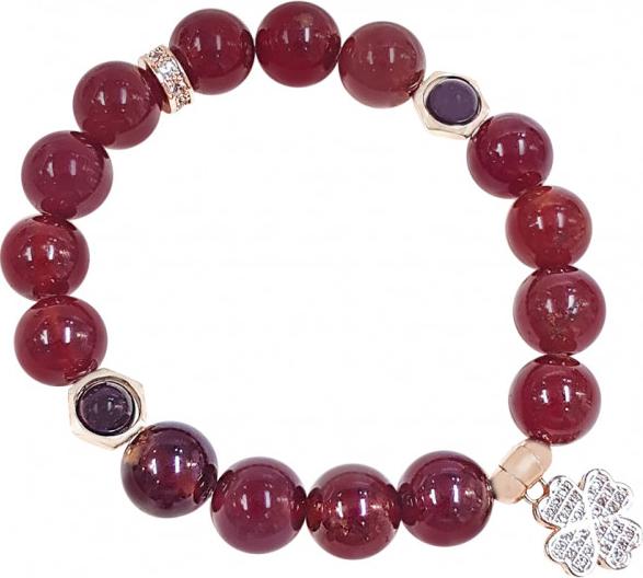 Vòng Tay Laliz Mệnh Hỏa Thổ Đá Ganet Đỏ Mix Charm Hợp Kim Cỏ Bốn Lá Lat.59