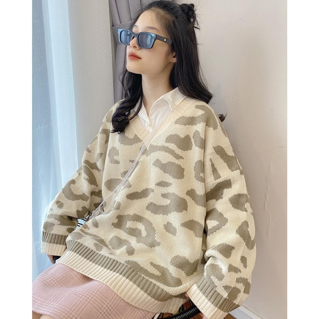 Áo Sweater len cổ V hoạ tiết vằn nhiều màu form rộng ulzzang - Made by Fiin