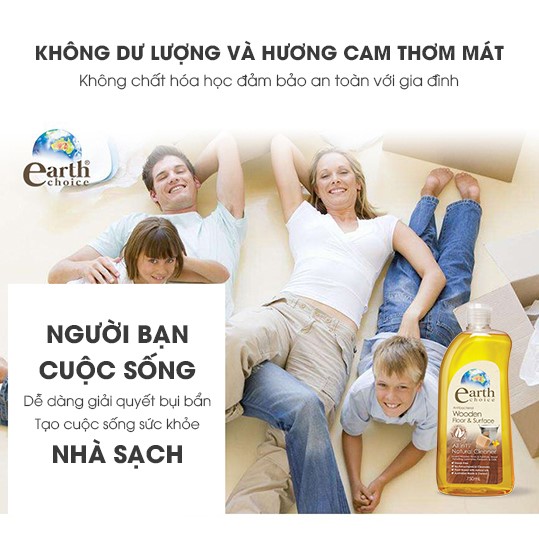 Nước lau sàn gỗ &amp; đồ dùng nội thất gỗ gốc thực vật Earth Choice 750ml