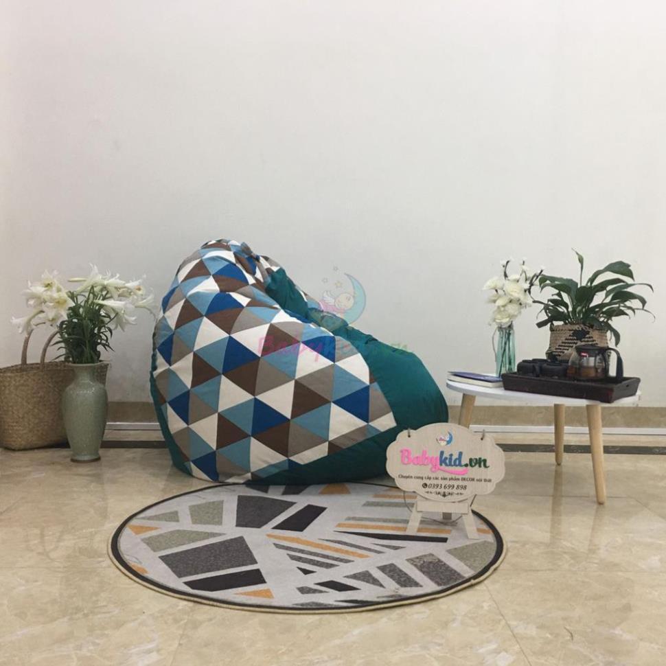 Ghế xốp dáng lê, size XL, canvas tam giác xanh mix cổ vịt kaki, có xốp