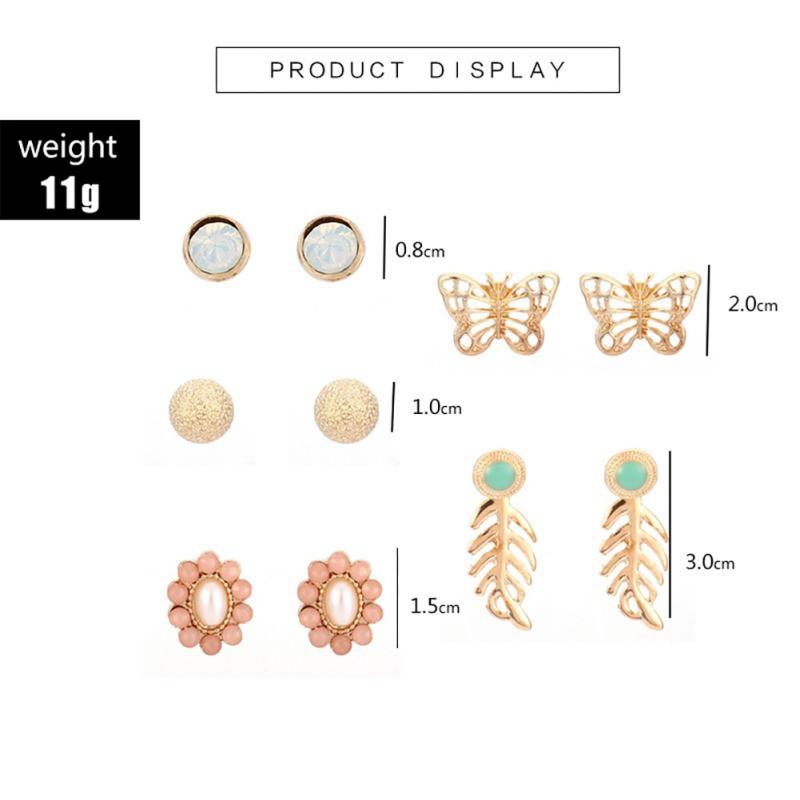 Set 5/6 Đôi Bông Tai Hợp Kim Nhiều Kiểu Dáng Xinh Xắn Cho Nữ