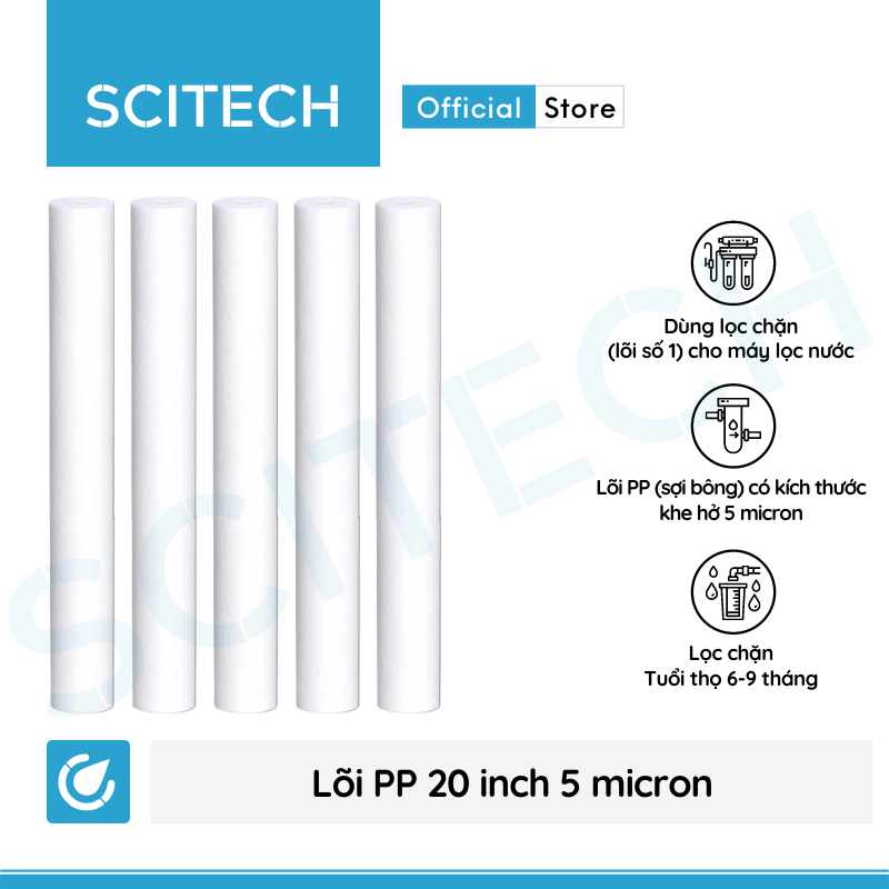 Combo 5 lõi PP 20 inch 5 micron - Lõi số 1 máy lọc nước RO, bộ lọc thô - Hàng chính hãng