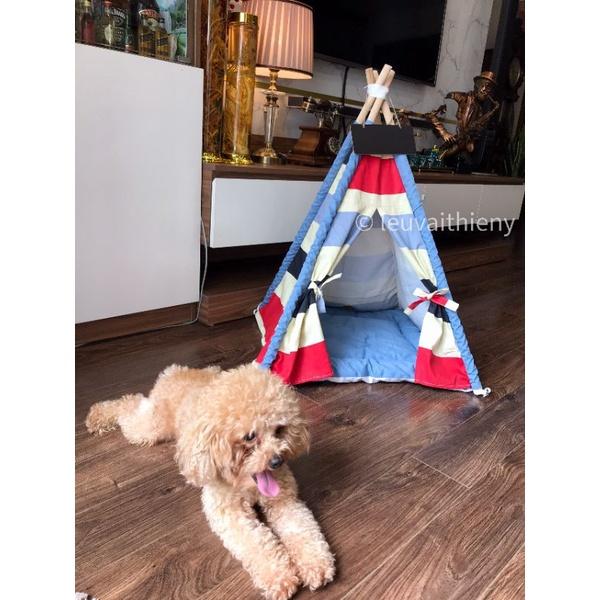 Lều thú cưng Lều cho chó mèo vải kaki cao cấp màu kẻ - mềm mại size 60x60x70cm Hàng có sẵn Ảnh tự chụp