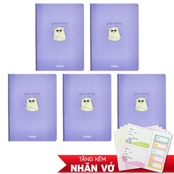 Combo 5 Tập Sinh Viên Cute Animal - Miền Nam - Kẻ Ngang Có Chấm - 200 Trang 80gsm - Fahasa 02 - Tặng Nhãn Vở Kèm Sticker