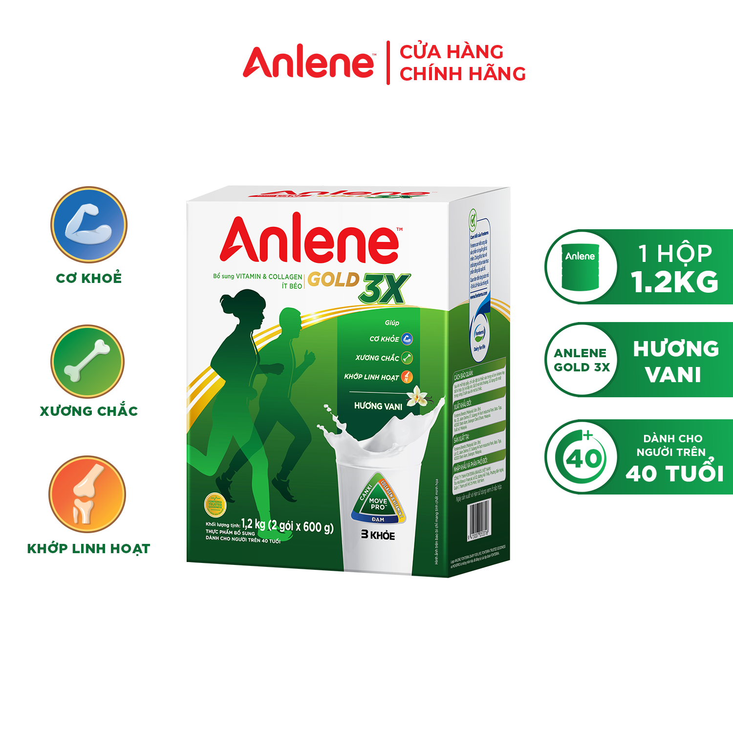 Combo 3 hộp Sữa Bột Anlene Gold 3X Hương Vanilla (Hộp Giấy 1,2kg)