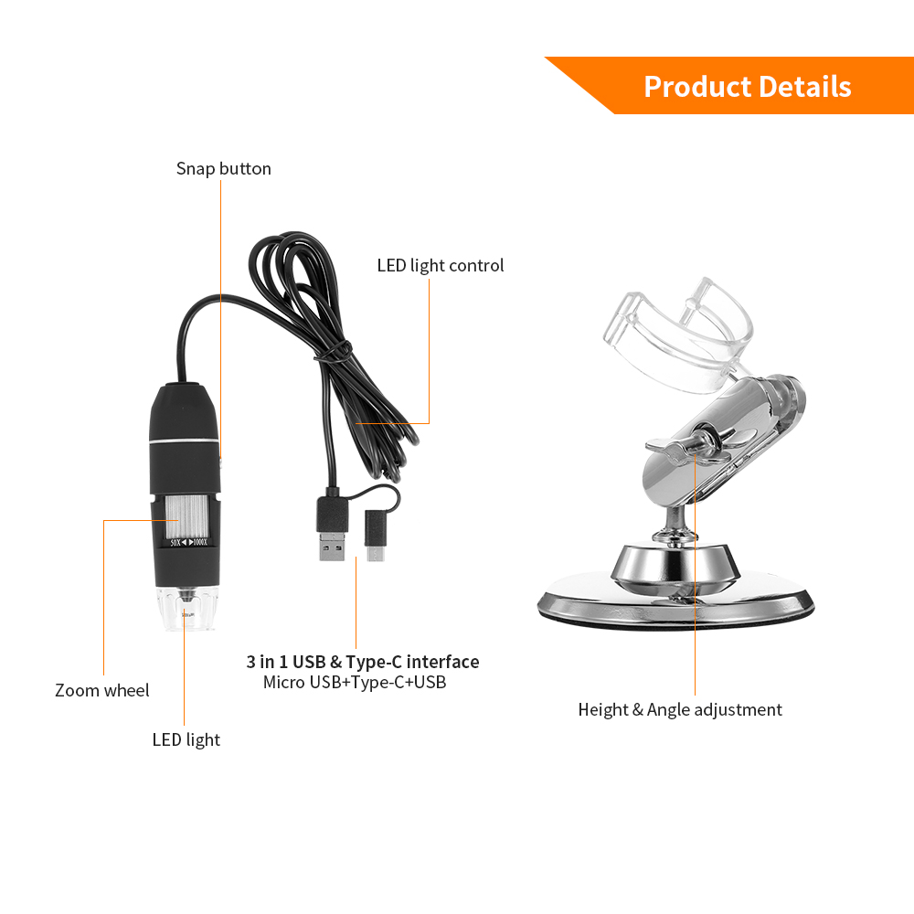 Kính hiển vi kỹ thuật số cầm tay HD Zoom 50X đến 1000X