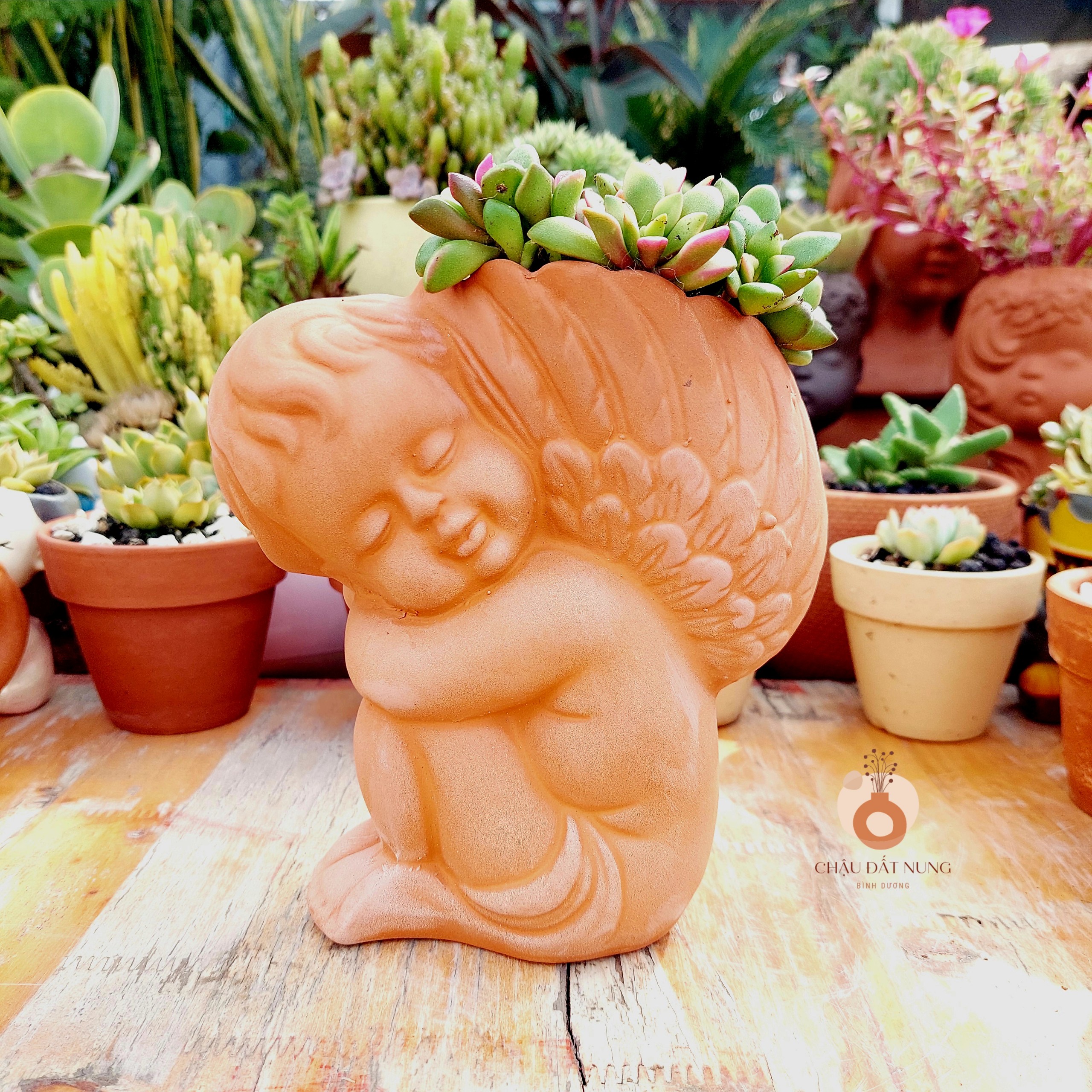 Chậu đất nung Bình Dương - Thiên thần 917, miệng chậu 9cm, chiều cao 17cm