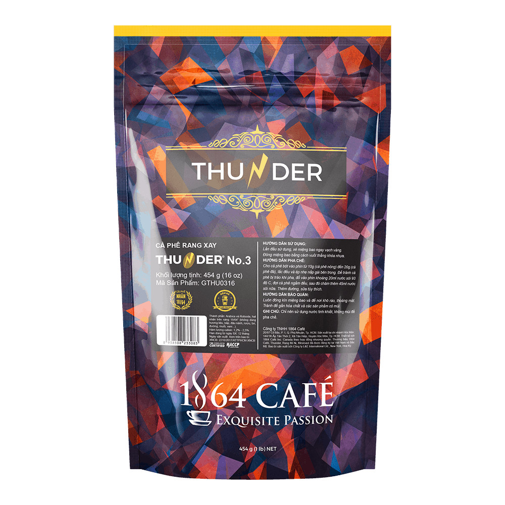 Cà Phê Rang Xay Thunder No.3 Gu Việt Pha Phin/Pha Máy – 1864 CAFÉ trọng lượng tịnh 454g