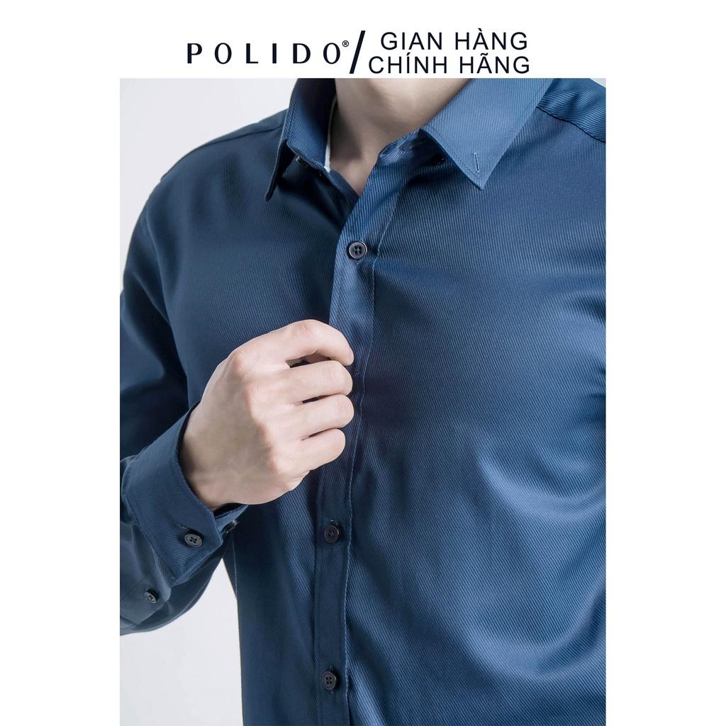 Áo Sơ Mi nam CEFFYLO màu xanh navy họa tiết vân chìm, chất liệu Cotton chống nhăn