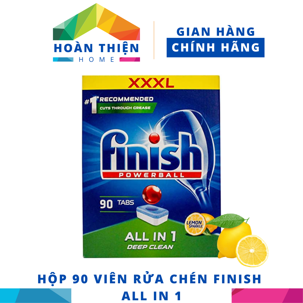 Viên Rửa Chén Bát Finish Powerball Power All In 1 Hương Chanh - Hộp 90 viên siêu tiết kiệm