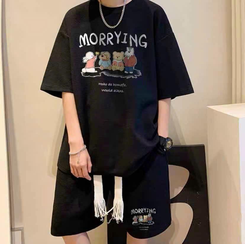 Sét Thể Thao Nam Nữ Mùa Hè Mặc Nhà Chất Thun Cotton Xốp Thái Siêu Xịn In Chữ MORRYING Siêu Đẹp HTM FASHION