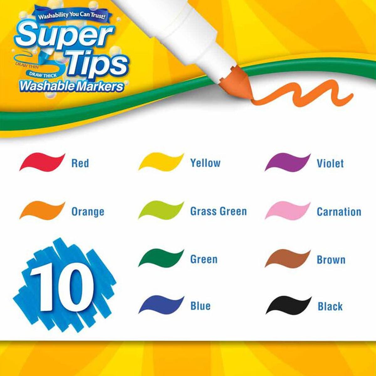 Hộp 10 Bút Lông Màu Super Tips - Dễ Tẩy Rửa - Crayola 588610