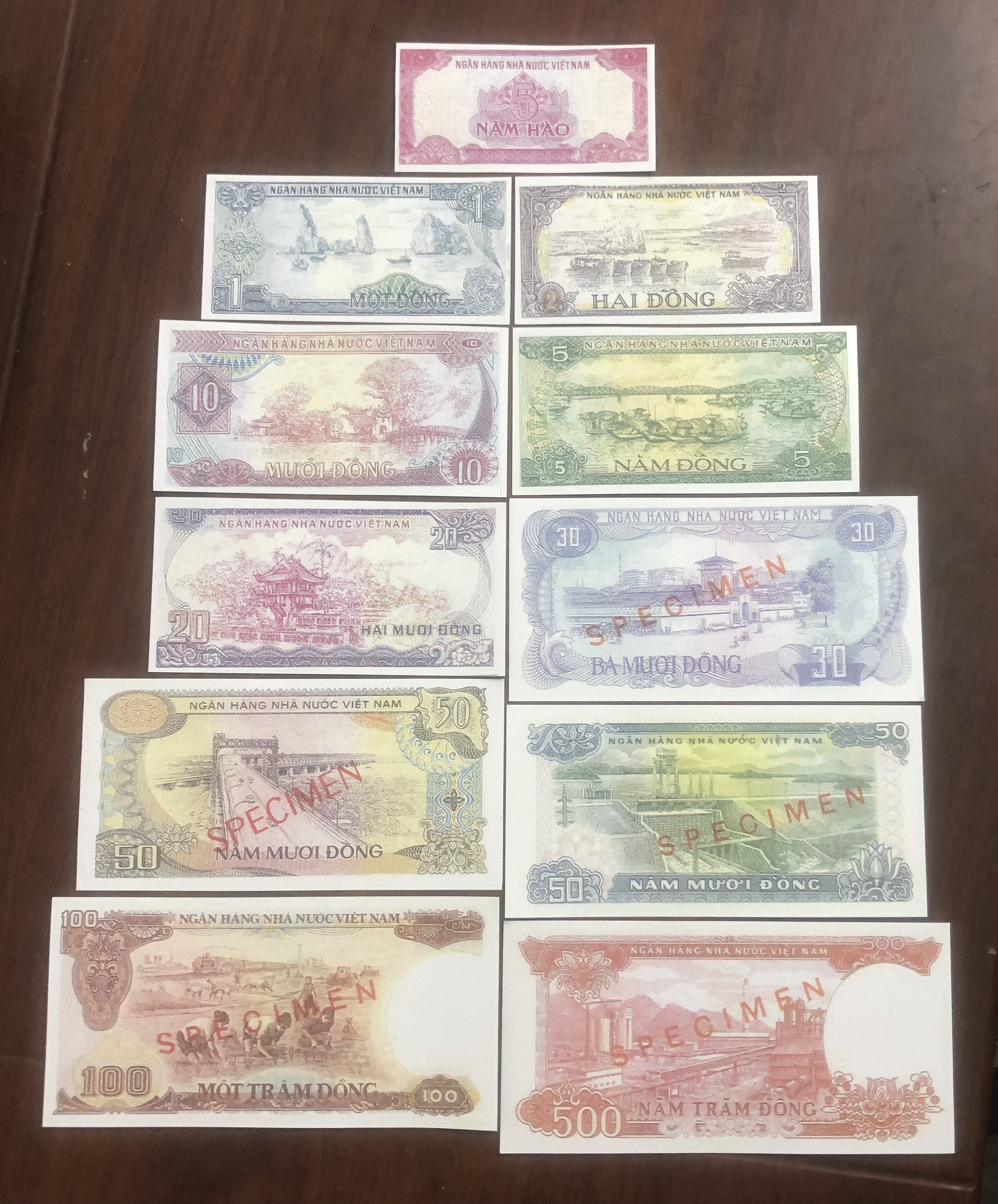 Đủ bộ tiền giấy Việt Nam SPECIMEN giấy mẫu 1985 11 mệnh giá lưu niệm copy sưu tầm