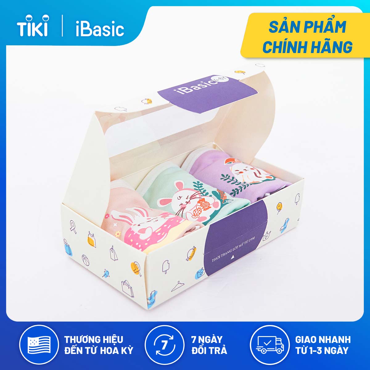 Hộp 3 quần lót bé gái cotton dạng đùi iBasic PANG009