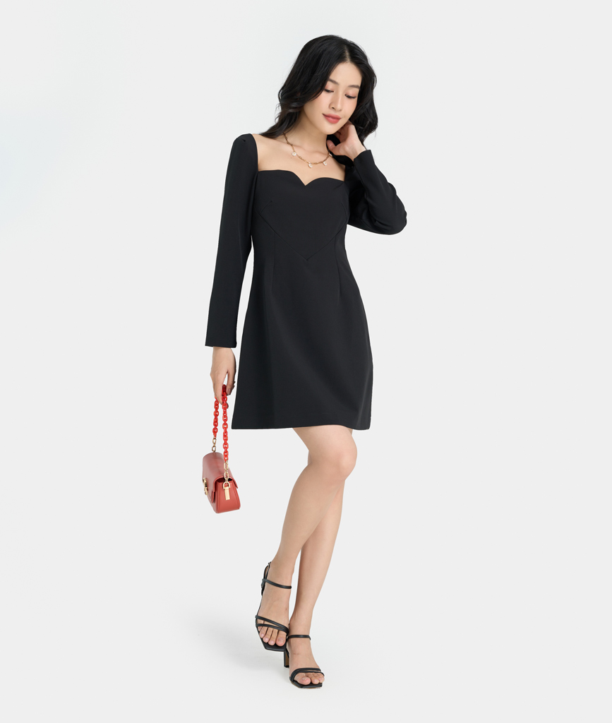 Đầm Ngắn Nữ Thời Trang HNOSS Tay Dài Cúp Trái Tim HNDLU051