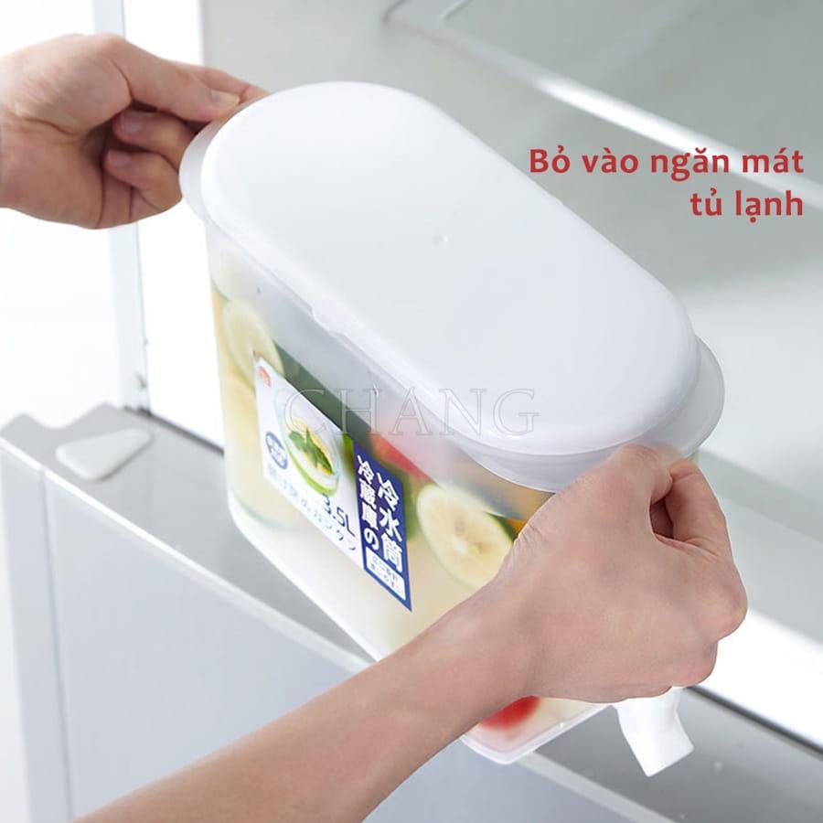 Bình Đựng Nước 3,5L Để Tủ Lạnh Có Vòi Siêu Tiện Dụng, Hộp Để Tủ Lạnh Đựng Nước Chanh, Detox, Nước Hoa Quả Cho Gia Đình