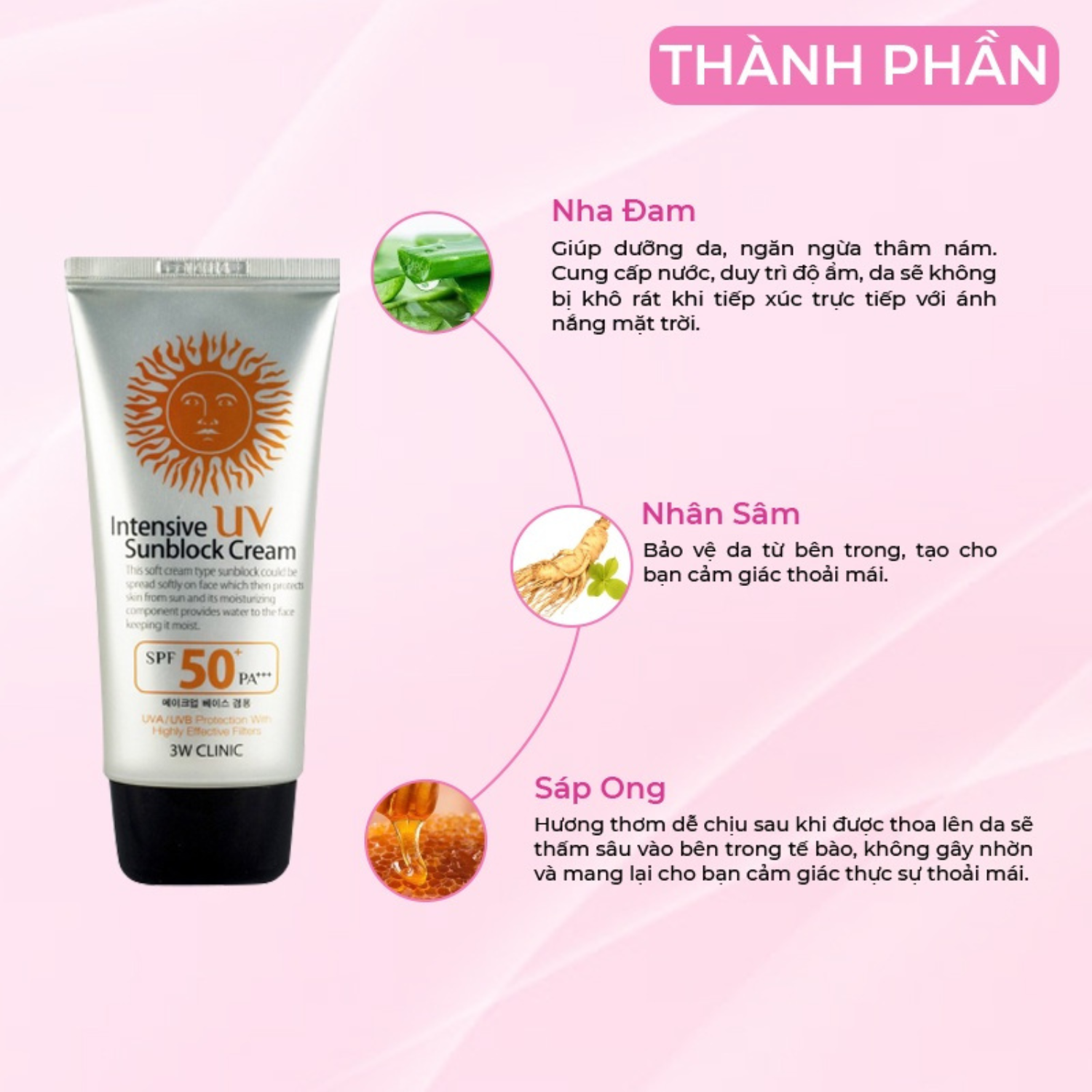 Kem Chống Nắng 3W Clinic Sunblock Cream SPF 50+ PA+++ Giúp Bảo Vệ Da Tối Ưu UV 70 ml