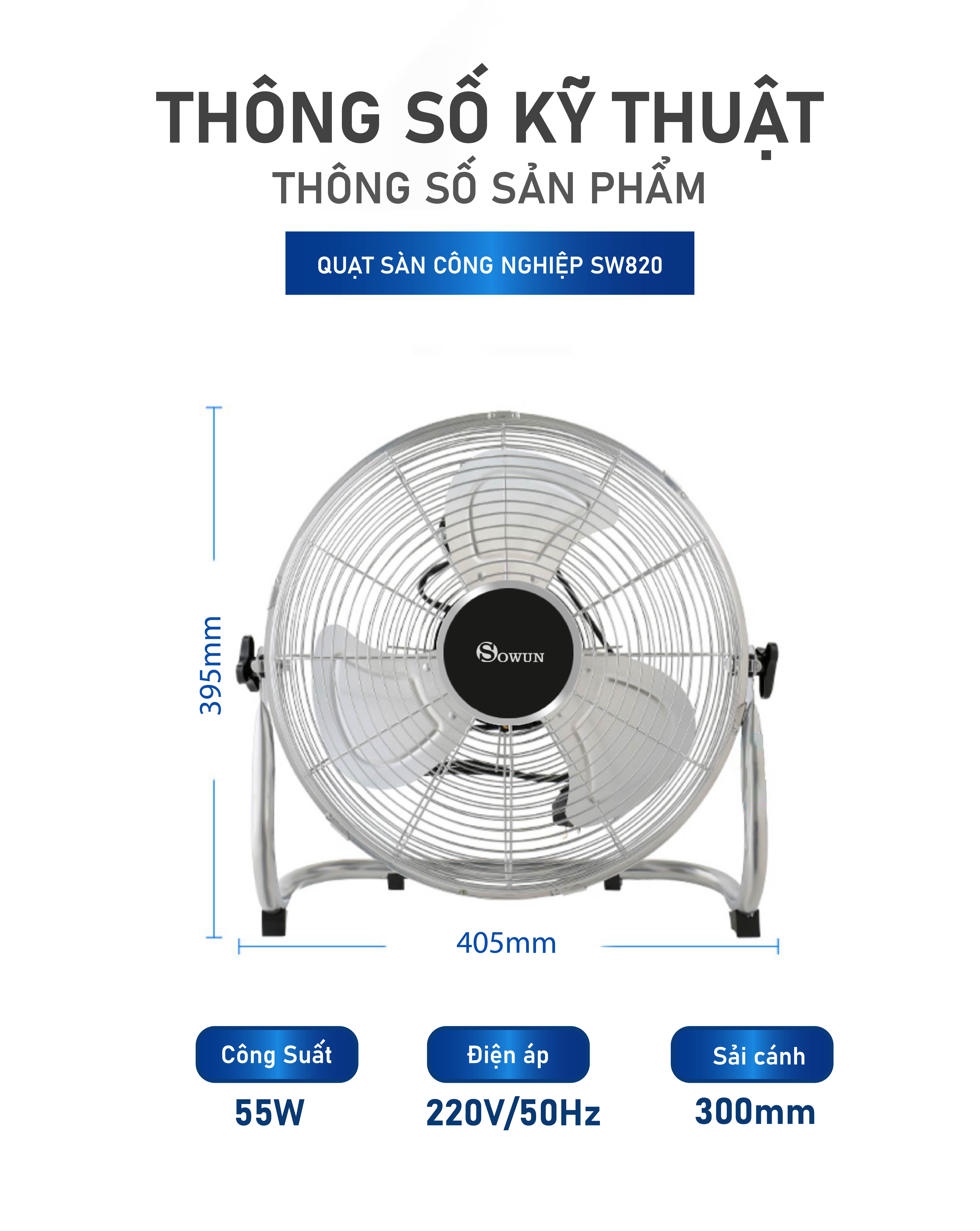 Quạt sàn công nghiệp Sowun SW 820 - Hàng chính hãng
