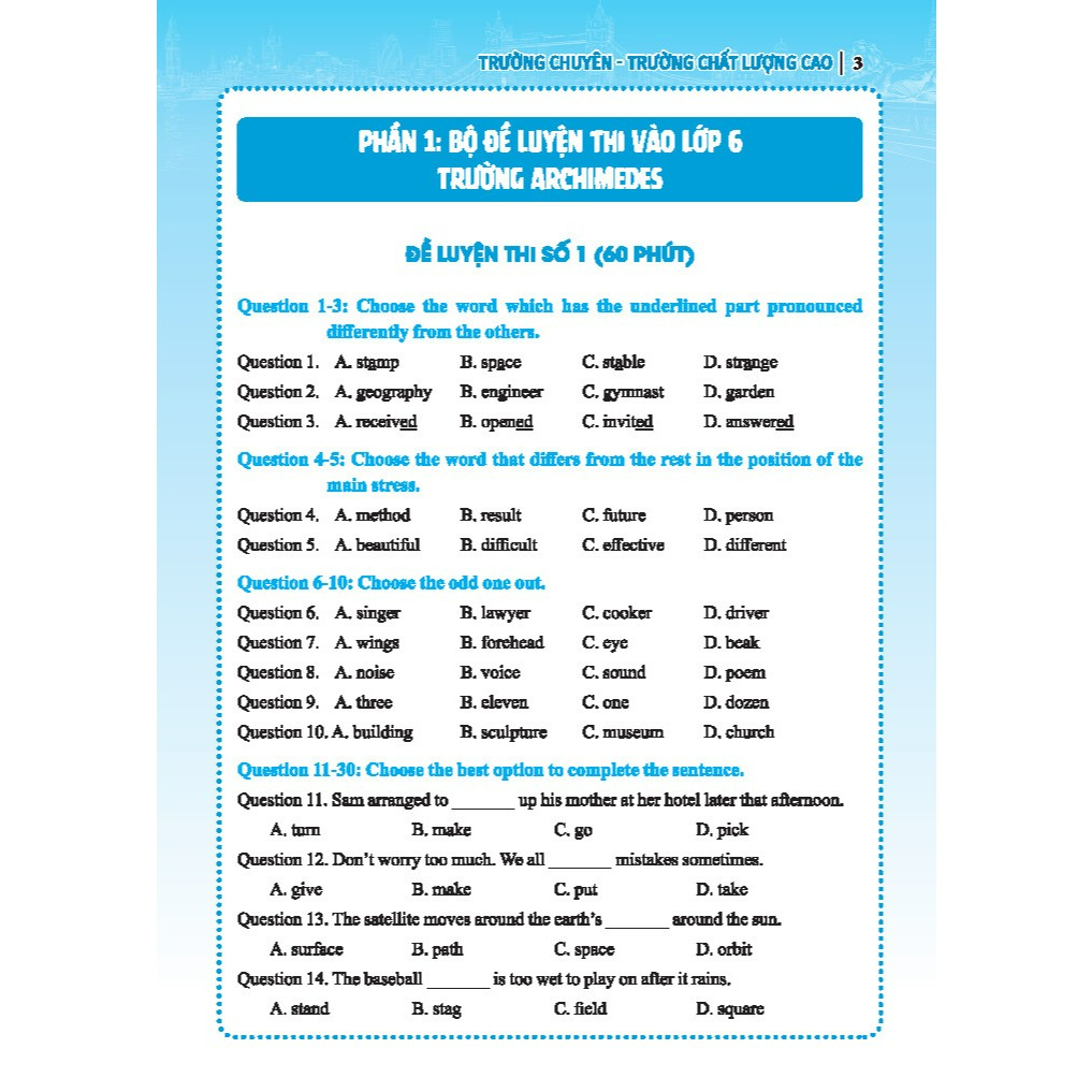 sách - Bộ đề luyện thi môn Tiếng anh vào lớp 6 trường chuyên , chất lượng cao (có đáp án)