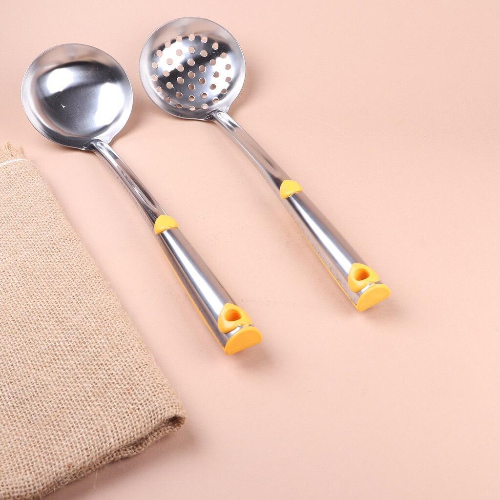 MUÔI MÚC CANH, MUÔI THỦNG-XẺNG XÀO INOX CÁN VÀNG CAO CẤP LOẠI TO